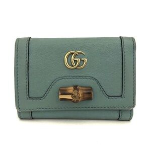 GUCCI Bamboo GG Marmont Leather Trifold Wallet Green/2BM0310